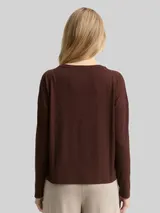 TOM TAILOR Damen Loose Fit Langarmshirt mit Rippstruktur, braun, Uni – Bild 5