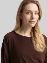 TOM TAILOR Damen Loose Fit Langarmshirt mit Rippstruktur, braun, Uni – Bild 6