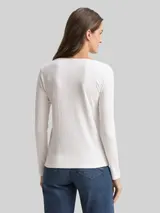 TOM TAILOR Damen Slim Fit Henley Langarmshirt, weiß, Uni – Bild 5