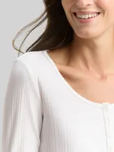 TOM TAILOR Damen Slim Fit Henley Langarmshirt, weiß, Uni – Bild 6