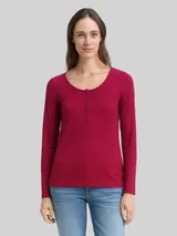 TOM TAILOR Damen Slim Fit Henley Langarmshirt, rot, Uni – Bild 4