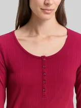 TOM TAILOR Damen Slim Fit Henley Langarmshirt, rot, Uni – Bild 6