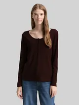 TOM TAILOR Damen Slim Fit Henley Langarmshirt, braun, Uni – Bild 4