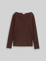 TOM TAILOR Damen Slim Fit Henley Langarmshirt, braun, Uni – Bild 3