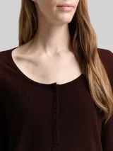 TOM TAILOR Damen Slim Fit Henley Langarmshirt, braun, Uni – Bild 6