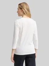 TOM TAILOR Damen Slim Fit Langarmshirt mit Glitzer-Logo, weiß, Uni – Bild 5