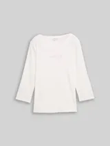 TOM TAILOR Damen Slim Fit Langarmshirt mit Glitzer-Logo, weiß, Uni – Bild 3