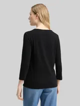 TOM TAILOR Damen Slim Fit Langarmshirt mit Glitzer-Logo, schwarz, Uni – Bild 5