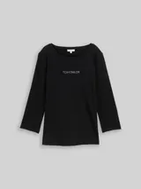 TOM TAILOR Damen Slim Fit Langarmshirt mit Glitzer-Logo, schwarz, Uni – Bild 3