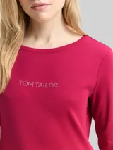 TOM TAILOR Damen Slim Fit Langarmshirt mit Glitzer-Logo, rot, Uni – Bild 6