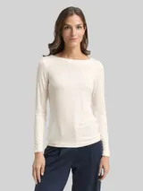 TOM TAILOR Damen Slim Fit Langarmshirt mit U-Boot-Ausschnitt, weiß, Uni – Bild 4