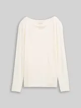 TOM TAILOR Damen Slim Fit Langarmshirt mit U-Boot-Ausschnitt, weiß, Uni – Bild 3