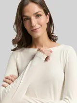 TOM TAILOR Damen Slim Fit Langarmshirt mit U-Boot-Ausschnitt, weiß, Uni – Bild 6