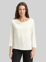 TOM TAILOR Damen Langarmshirt mit Wasserfallkragen, weiß, Uni – Bild 4