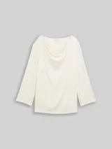 TOM TAILOR Damen Langarmshirt mit Wasserfallkragen, weiß, Uni – Bild 3