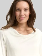TOM TAILOR Damen Langarmshirt mit Wasserfallkragen, weiß, Uni – Bild 6