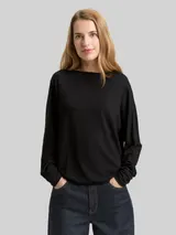 TOM TAILOR Damen Loose Fit Langarmshirt mit Glitzer-Effekt, schwarz, Uni – Bild 4