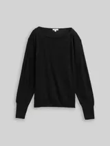 TOM TAILOR Damen Loose Fit Langarmshirt mit Glitzer-Effekt, schwarz, Uni – Bild 3