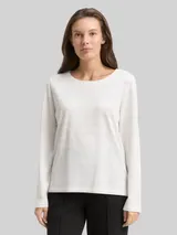 TOM TAILOR Damen Langarmshirt mit Glitzer-Streifenmuster, weiß, Gestreift – Bild 4