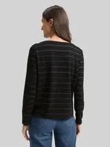 TOM TAILOR Damen Langarmshirt mit Glitzer-Streifenmuster, schwarz, Gestreift – Bild 5