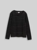 TOM TAILOR Damen Langarmshirt mit Glitzer-Streifenmuster, schwarz, Gestreift – Bild 3