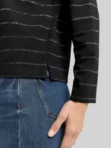 TOM TAILOR Damen Langarmshirt mit Glitzer-Streifenmuster, schwarz, Gestreift – Bild 6