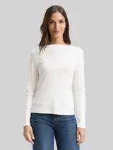 TOM TAILOR Damen Slim Fit Langarmshirt, weiß, Uni – Bild 4