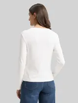 TOM TAILOR Damen Slim Fit Langarmshirt, weiß, Uni – Bild 5