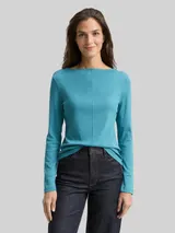 TOM TAILOR Damen Slim Fit Langarmshirt, blau, Uni – Bild 4