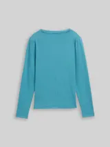 TOM TAILOR Damen Slim Fit Langarmshirt, blau, Uni – Bild 3