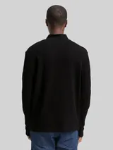TOM TAILOR DENIM Herren Troyer Langarmshirt mit Rippstruktur, schwarz, Uni – Bild 5