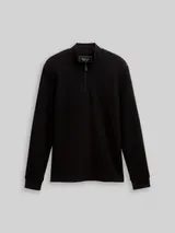 TOM TAILOR DENIM Herren Troyer Langarmshirt mit Rippstruktur, schwarz, Uni – Bild 3