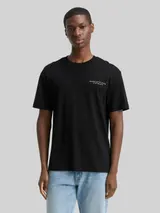 TOM TAILOR DENIM Herren Relaxed Fit T-Shirt mit Print, schwarz, Uni – Bild 4