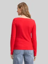 TOM TAILOR DENIM Damen Slim Fit Langarmshirt mit U-Boot-Ausschnitt, rot, Uni – Bild 5