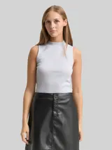 TOM TAILOR DENIM Damen Slim Fit Top mit Glitzer-Effekt, weiß, Uni – Bild 4