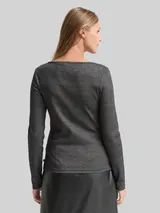 TOM TAILOR DENIM Damen Slim Fit Langarmshirt mit Glitzer-Effekt, schwarz, Uni – Bild 5