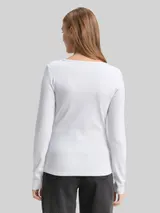 TOM TAILOR DENIM Damen Slim Fit Langarmshirt mit Glitzer-Effekt, weiß, Uni – Bild 5
