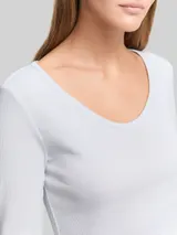 TOM TAILOR DENIM Damen Slim Fit Langarmshirt mit Glitzer-Effekt, weiß, Uni – Bild 6