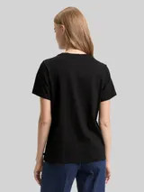 TOM TAILOR DENIM Damen Loose Fit T-Shirt mit Glitzer-Stickerei, schwarz, Uni – Bild 5