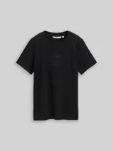 TOM TAILOR DENIM Damen Loose Fit T-Shirt mit Glitzer-Stickerei, schwarz, Uni – Bild 3