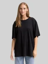 TOM TAILOR DENIM Damen Oversize T-Shirt mit Strasssteinen, schwarz, Uni – Bild 4