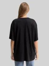 TOM TAILOR DENIM Damen Oversize T-Shirt mit Strasssteinen, schwarz, Uni – Bild 5