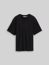 TOM TAILOR DENIM Damen Oversize T-Shirt mit Strasssteinen, schwarz, Uni – Bild 3