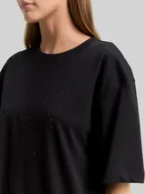 TOM TAILOR DENIM Damen Oversize T-Shirt mit Strasssteinen, schwarz, Uni – Bild 6