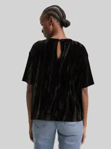 TOM TAILOR DENIM Damen Loose Fit T-Shirt aus Samt, schwarz, Uni – Bild 5