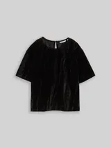 TOM TAILOR DENIM Damen Loose Fit T-Shirt aus Samt, schwarz, Uni – Bild 3