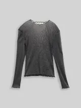 TOM TAILOR DENIM Damen Mesh Langarmshirt mit Glitzer-Effekt, schwarz, Uni – Bild 3