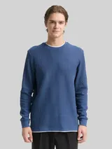 TOM TAILOR DENIM Herren Langarmshirt im 2-in-1-Look, blau, Uni – Bild 4