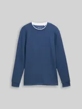 TOM TAILOR DENIM Herren Langarmshirt im 2-in-1-Look, blau, Uni – Bild 3