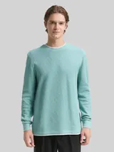 TOM TAILOR DENIM Herren Langarmshirt im 2-in-1-Look, grün, Uni – Bild 4